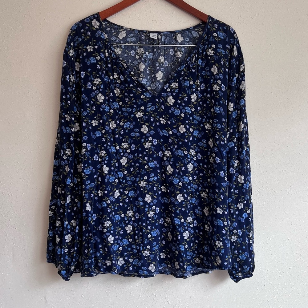 Old Navy Blue Floral Long Sleeve Blouse XXL